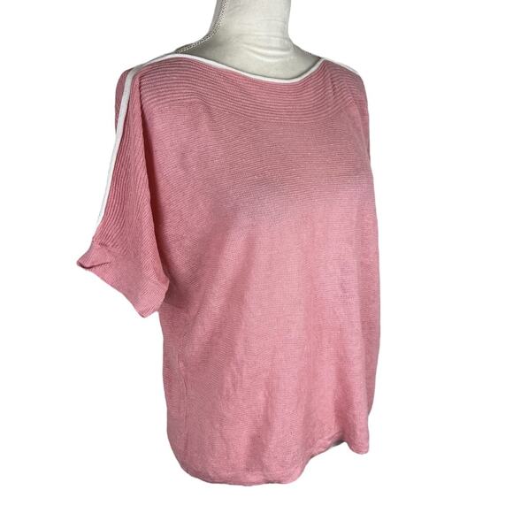Estheme Studio Paris Linen Pullover Pink Top White Trim Dolman Sleeve Size Large - Picture 2 of 6